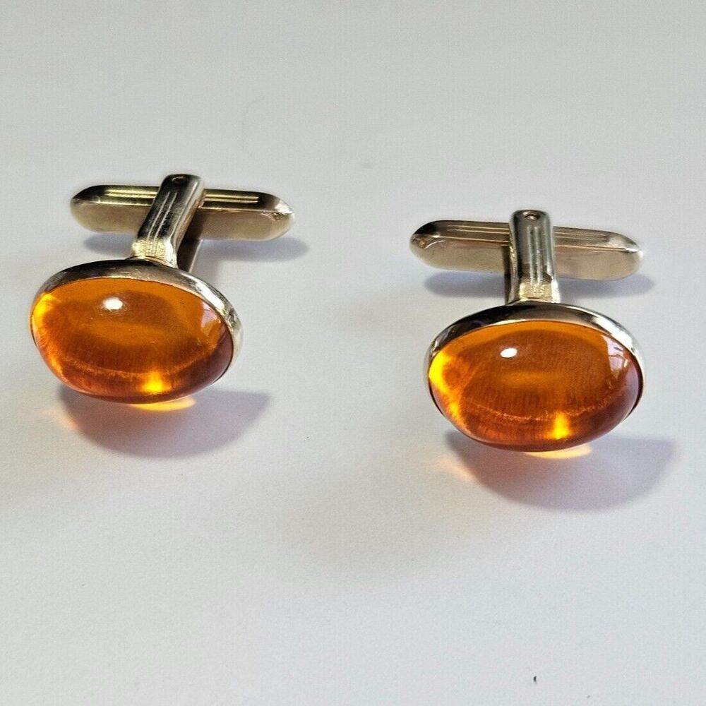 Hickok vintage gold tone and orange cufflinks